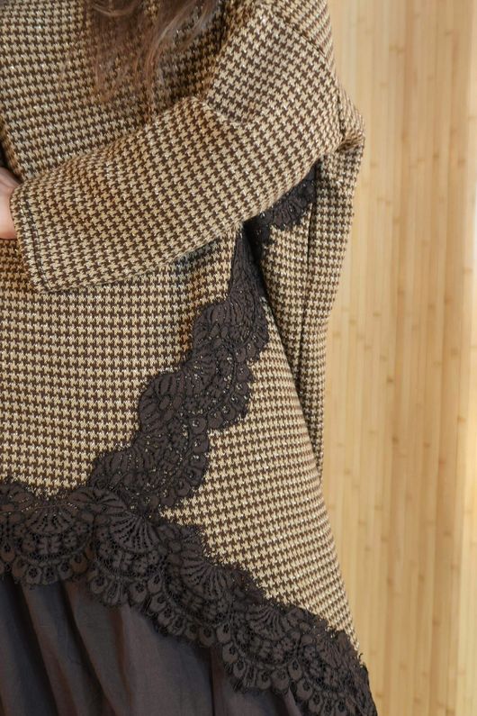 Elena Herringbone Slant Lace Top Chocolate